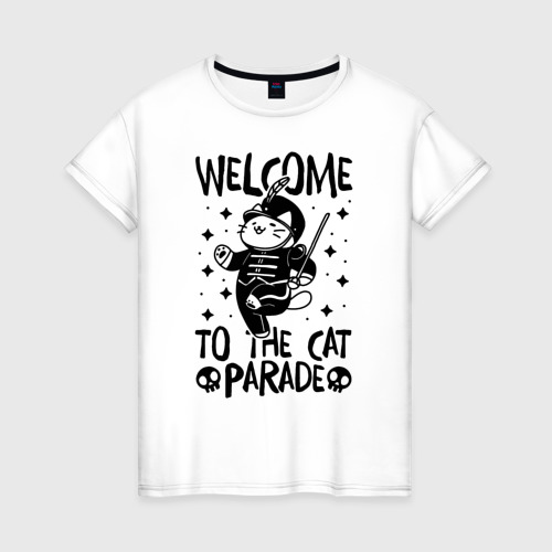 Женская футболка хлопок с принтом Welcome to the cat parade, вид спереди #2