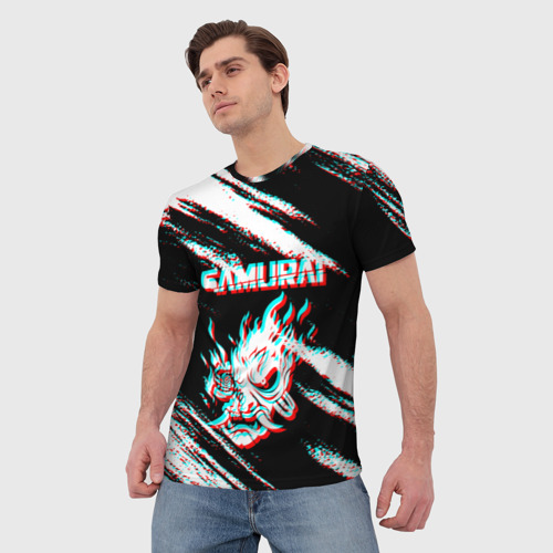Мужская футболка 3D с принтом Samurai | Glitch, фото на моделе #1