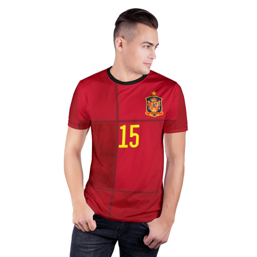 Мужская футболка 3D спортивная с принтом Ramos home EURO 2020, фото на моделе #1