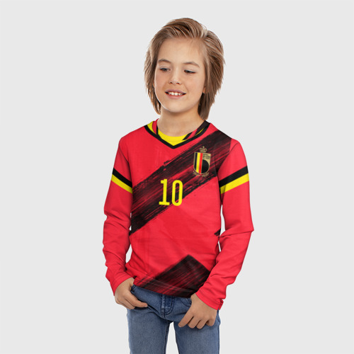Детский лонгслив 3D с принтом Hazard home EURO 2020, фото на моделе #1