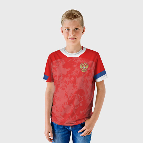 Детская футболка 3D с принтом Russia home EURO 2020, фото на моделе #1