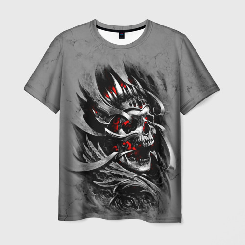 Мужская футболка 3D с принтом Skull through metal, вид спереди #2
