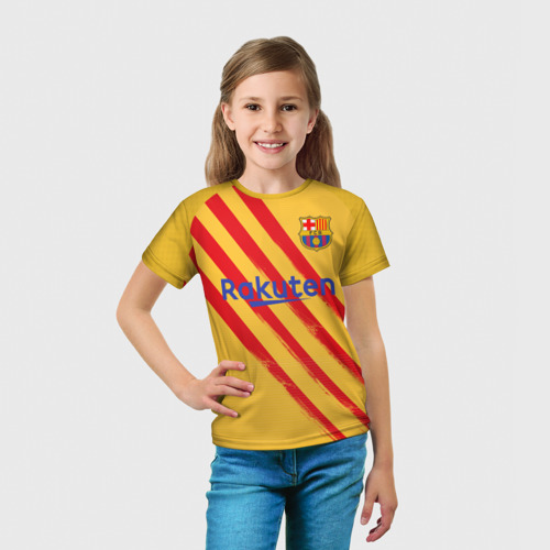 Детская футболка 3D с принтом Suarez 4-th kit 19-20, вид сбоку #3
