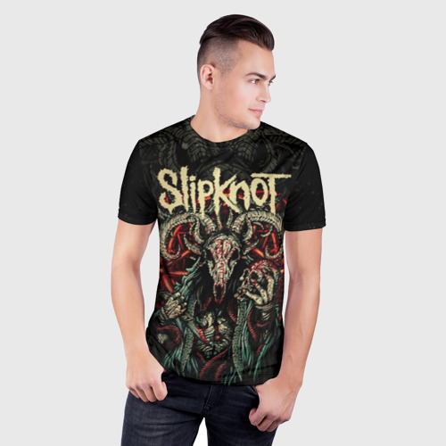 Мужская футболка 3D Slim с принтом Маска Slipknot, фото на моделе #1