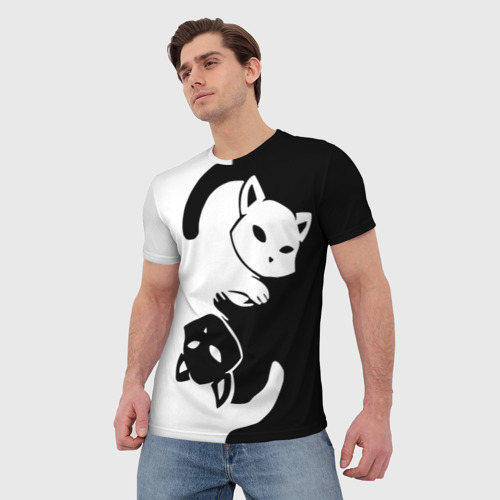 Мужская футболка 3D с принтом Два кота кувыркаются, фото на моделе #1