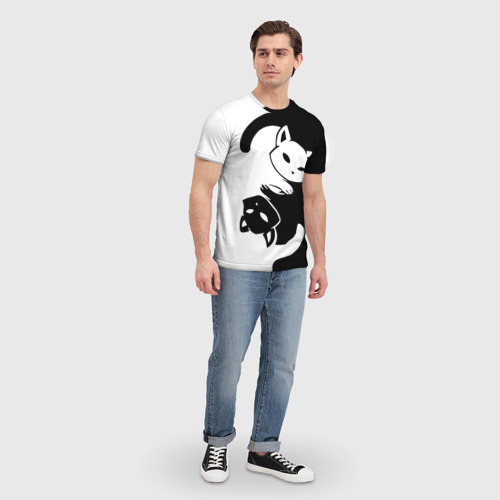 Мужская футболка 3D с принтом Два кота кувыркаются, вид сбоку #3