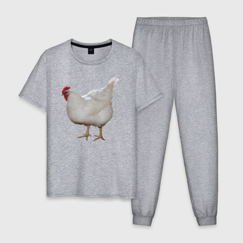 Мужская пижама хлопок с принтом Белая курица, вид спереди #2