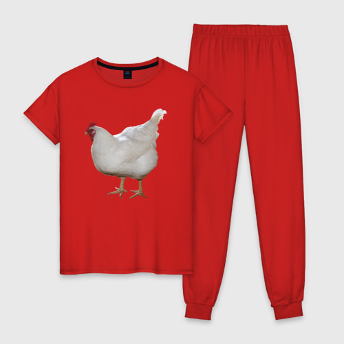 Женская пижама хлопок с принтом Белая курица, вид спереди #2