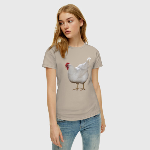 Женская футболка хлопок с принтом Белая курица, фото на моделе #1