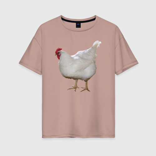 Женская футболка хлопок Oversize с принтом Белая курица, вид спереди #2