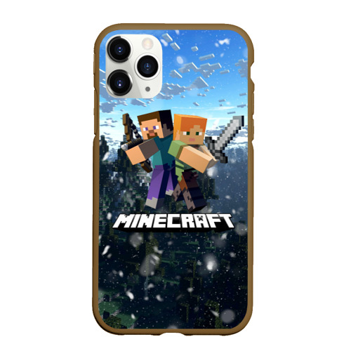 Чехол для iPhone 11 Pro матовый с принтом Minecraft / Майнкрафт, вид спереди #2