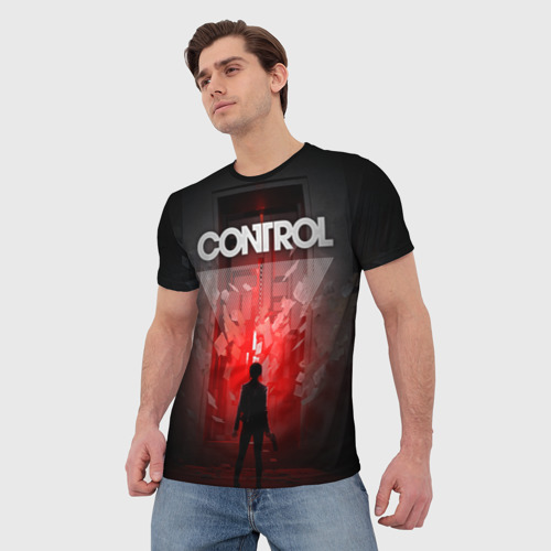 Мужская 3D футболка с принтом Control Джесси перед красным свечением, фото на моделе #1