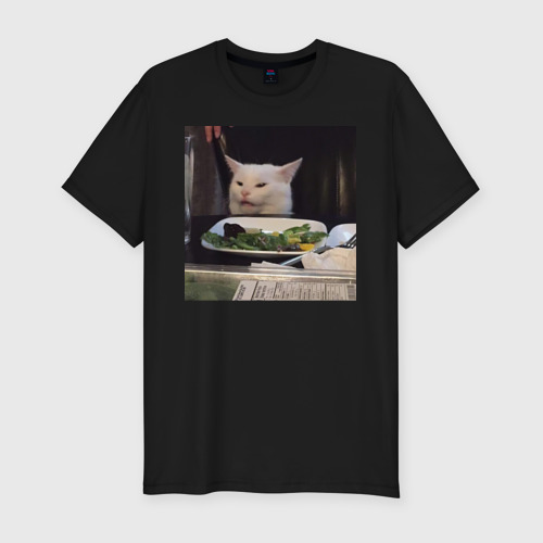 Мужская футболка хлопок Slim с принтом Мемная картинка с котом, вид спереди #2