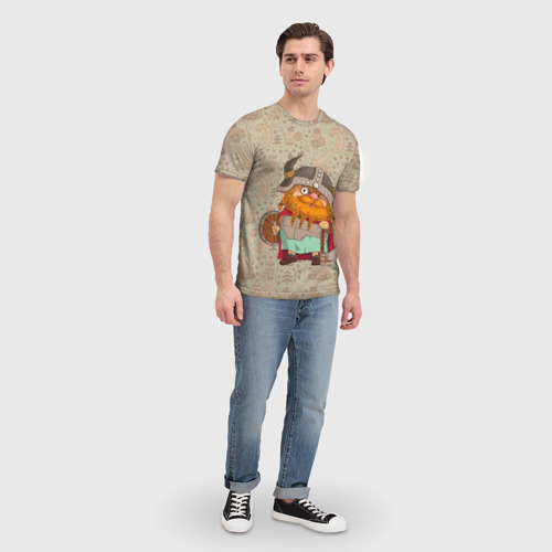 Мужская футболка 3D с принтом Мультяшный викинг, вид сбоку #3