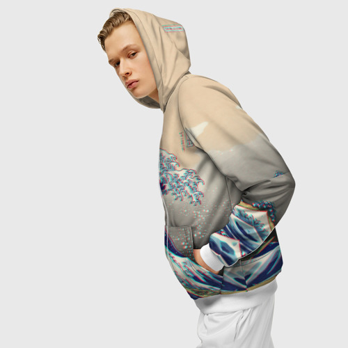 Мужская толстовка 3D на молнии с принтом Kanagawa Wave Glitch Art, вид сбоку #3