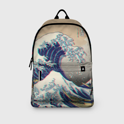 Рюкзак 3D с принтом Kanagawa Wave Glitch Art, вид сбоку #3