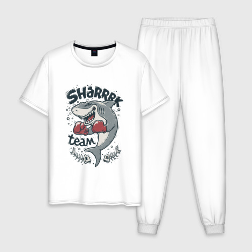 Мужская пижама хлопок с принтом Shark Team, вид спереди #2