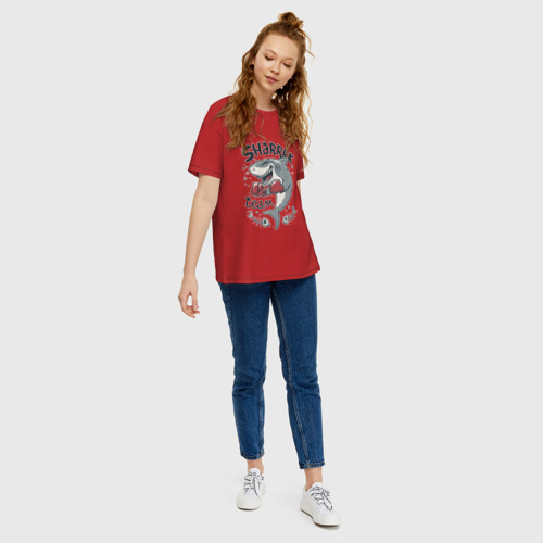 Женская футболка хлопок Oversize с принтом Shark Team, вид сбоку #3