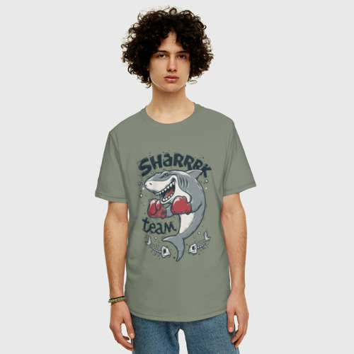 Мужская футболка хлопок Oversize с принтом Shark Team, фото на моделе #1