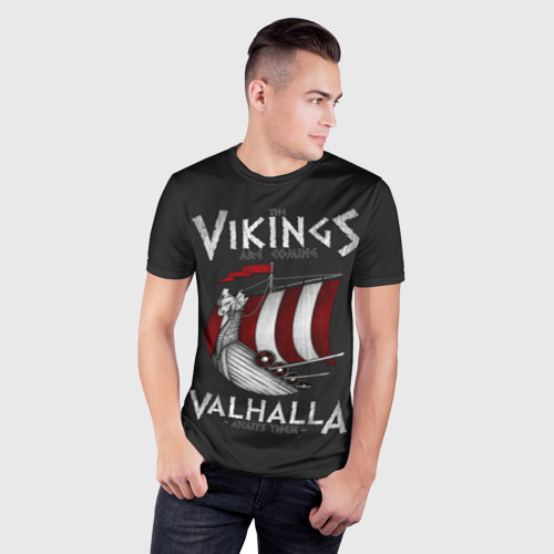 Мужская футболка 3D Slim с принтом Vikings Valhalla, фото на моделе #1