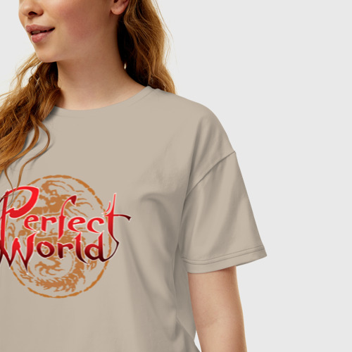 Женская футболка хлопок Oversize с принтом Perfect World, фото на моделе #1