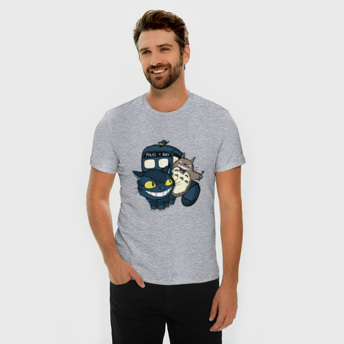 Мужская футболка хлопок Slim с принтом Tardis Totoro, фото на моделе #1