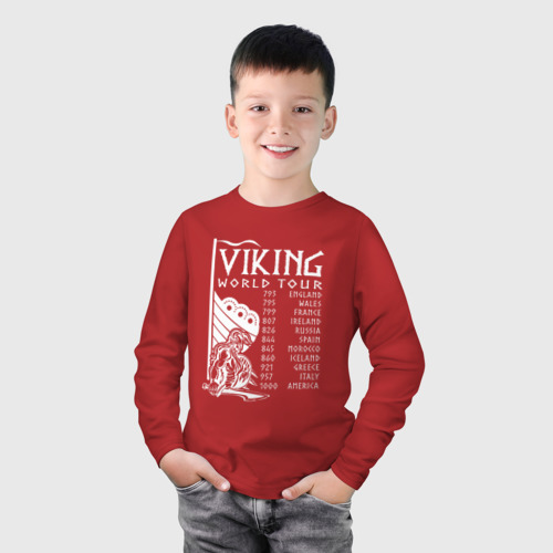 Детский лонгслив хлопок с принтом Viking world tour, фото на моделе #1