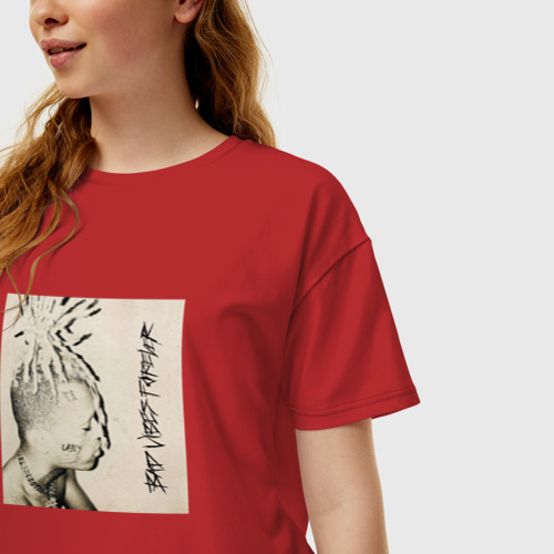 Женская футболка хлопок Oversize с принтом XXXTentacion bad vibes forever, фото на моделе #1
