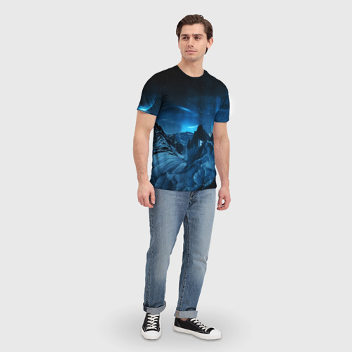 Мужская футболка 3D с принтом Северное сияние, вид сбоку #3