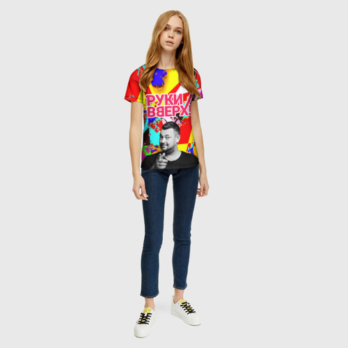 Женская 3D футболка с принтом Руки Вверх, вид сбоку #3