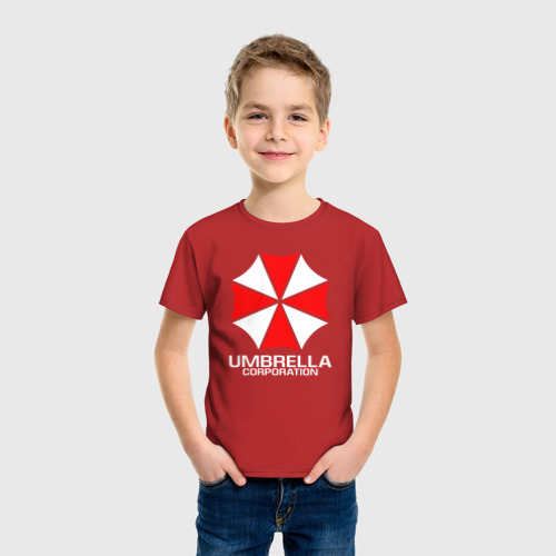 Детская футболка хлопок с принтом UMBRELLA CORP, фото на моделе #1