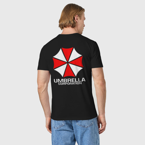Мужская футболка хлопок с принтом Umbrella Corp Амбрелла на спине, вид сзади #2