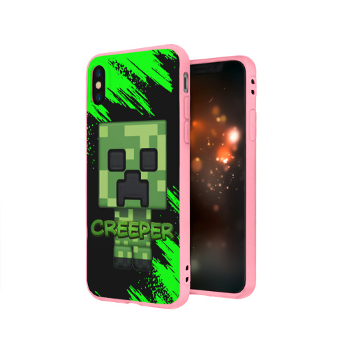 Чехол для iPhone X матовый с принтом Minecraft Creeper, вид сбоку #3