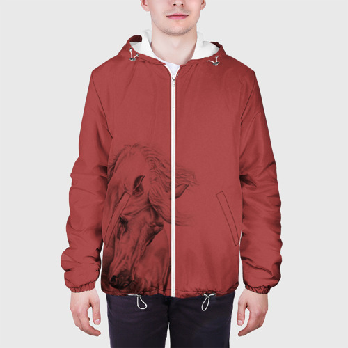 Мужская куртка 3D с принтом Конь на красном фоне, вид сбоку #3
