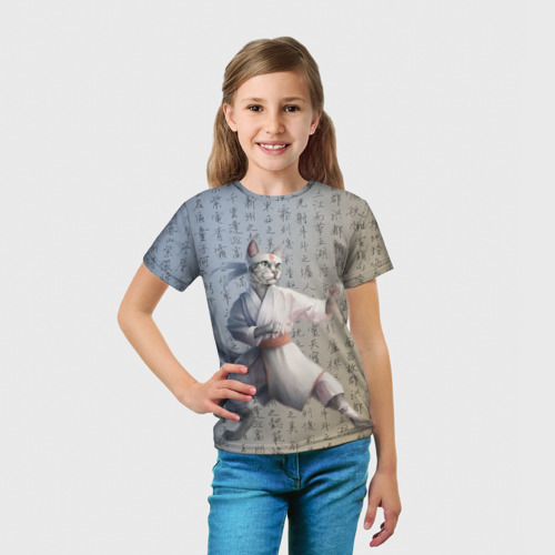 Детская 3D футболка с принтом Karate cat, вид сбоку #3
