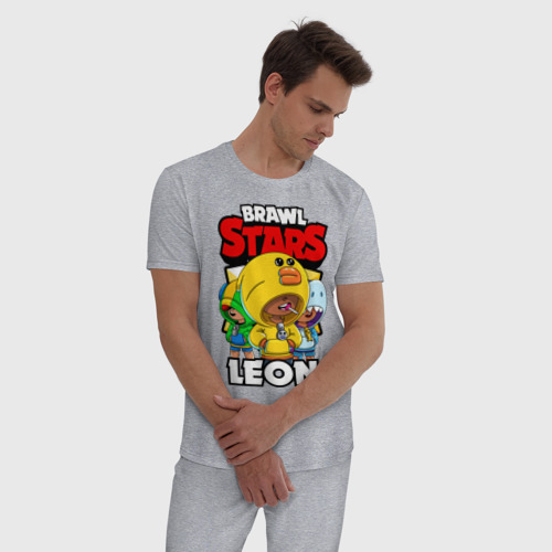 Мужская пижама хлопок с принтом BRAWL STARS LEON, фото на моделе #1