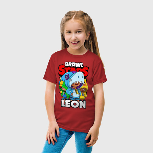 Детская футболка хлопок с принтом BRAWL STARS LEON, вид сбоку #3