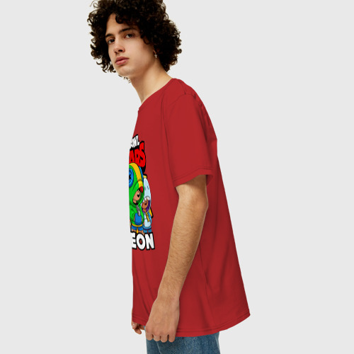 Мужская футболка хлопок Oversize с принтом BRAWL STARS LEON, вид сбоку #3