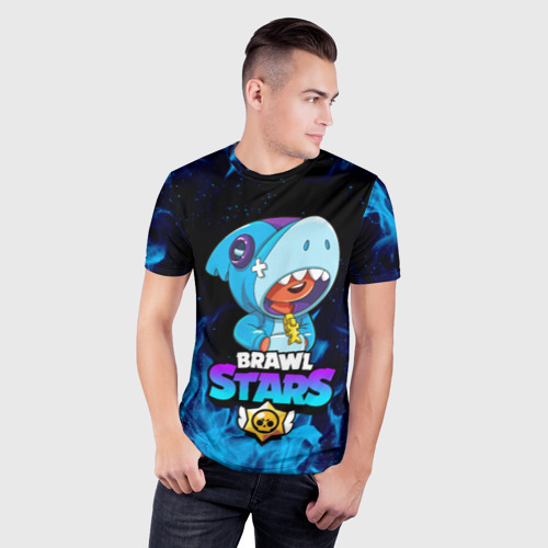 Мужская футболка 3D Slim с принтом BRAWL STARS LEON SHARK | ЛЕОН АКУЛА, фото на моделе #1