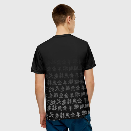 Мужская 3D футболка с принтом САЙТАМА НА ФОНЕ ИЕРОГЛИФОВ / SAITAMA OKEY!, вид сзади #2
