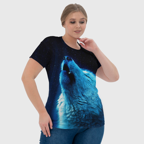 Женская футболка 3D с принтом Волк воет на луну, фото #4
