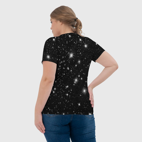 Женская футболка 3D с принтом Юрий Гагарин № 1 в космосе, вид сзади #2