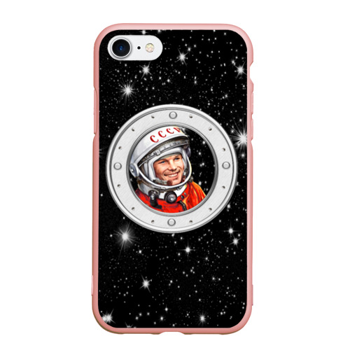 Чехол для iPhone 7/8 матовый с принтом Юрий Гагарин № 1 в космосе, вид спереди #2