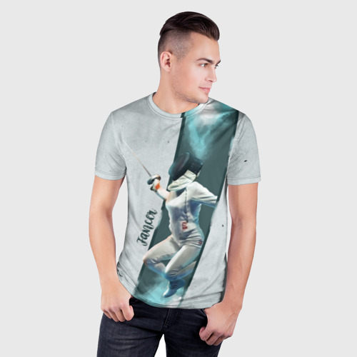 Мужская футболка 3D Slim с принтом Фехтовальщик, фото на моделе #1
