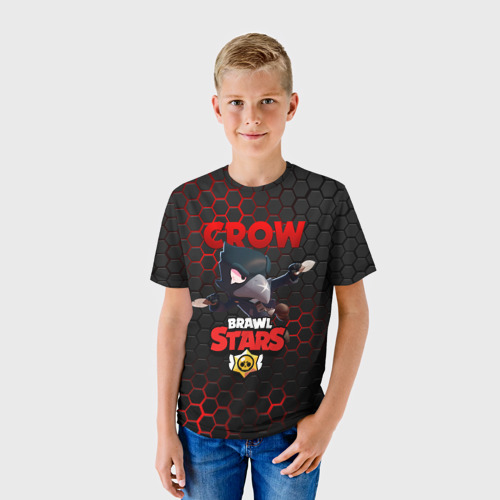 Детская футболка 3D с принтом Brawl Stars crow ворон стальная броня, фото на моделе #1