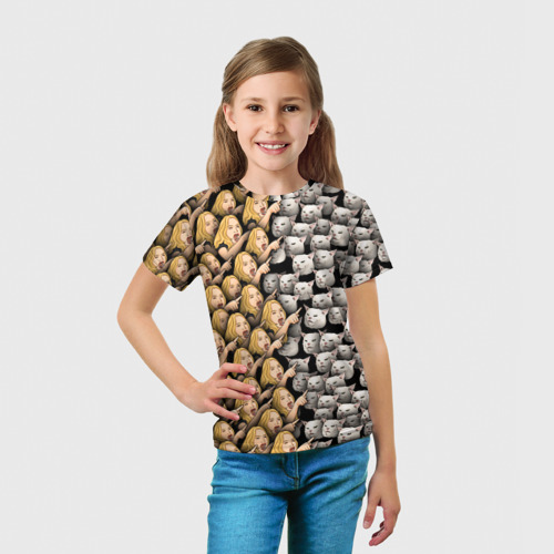 Детская футболка 3D с принтом Девушки орут на котиков, вид сбоку #3