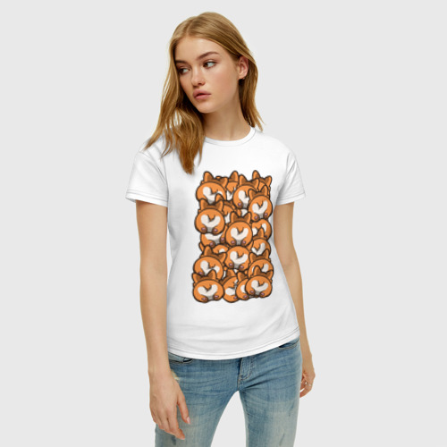 Женская футболка хлопок с принтом Попки Корги, фото на моделе #1