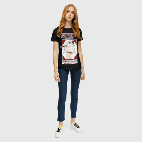 Женская футболка 3D с принтом Лева Толстой, вид сбоку #3