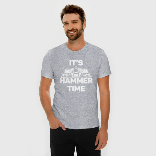Мужская футболка хлопок Slim с принтом It's hammer time, фото на моделе #1