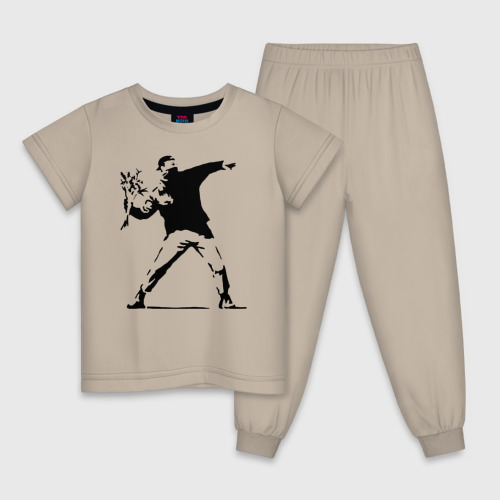 Детская пижама хлопок с принтом Banksy, вид спереди #2